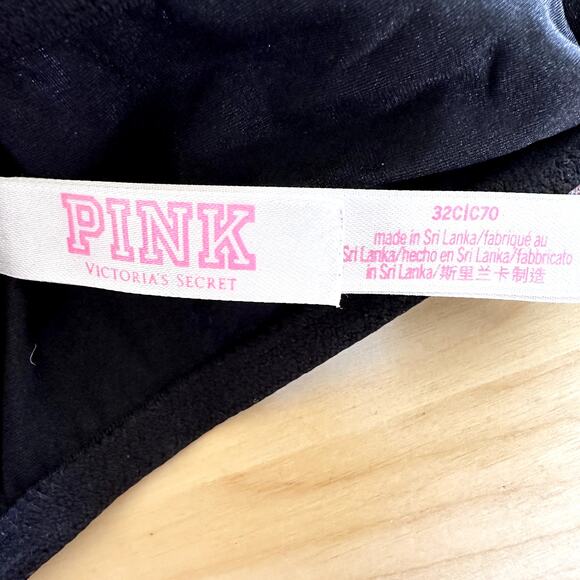 Pink Victoria Secret Date Push Up Bra Lace Racerback Underwired Floral Black 32C - Picture 4 of 8